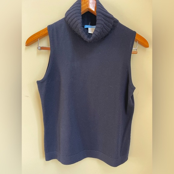 White+Warren 100% Fine Merino Wool Blue Sweater Turtleneck Shell Woman’s Large - Picture 1 of 7